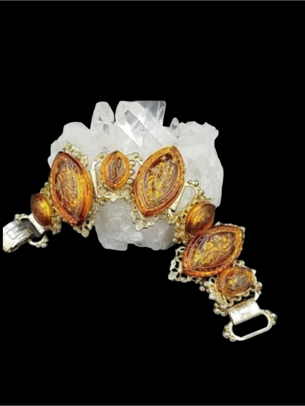 Magnificent Vintage Topaz Molded Glass Book Chain Bracelet